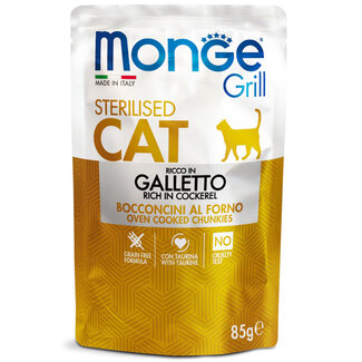 Monge Grill Alimento húmedo para gatos - Esterilizado - trozos en gelatina rico en carne fresca de gallo