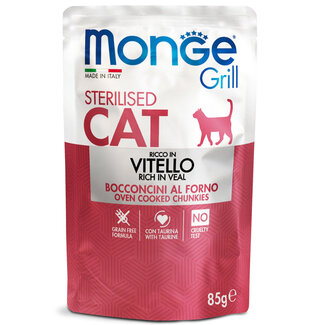 Monge Grill Nourriture humide pour chats - Stérilisé - Morceaux en gelée riches en veau frais