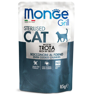 Monge Grill Katzennassfutter - Sterilisiert - Stückchen in Gelee reich an frischer Forelle