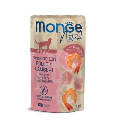 Alimento húmedo para gatos - con trozos de atún, pollo y gambas al vapor