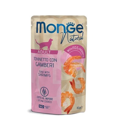 Alimento húmedo para gatos - con trozos de atún al vapor y gambas