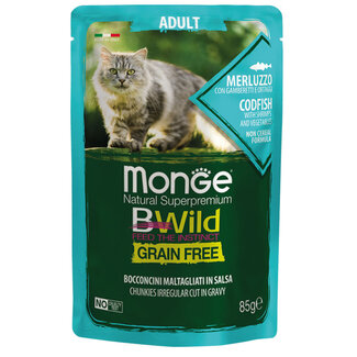 Monge Bwild Cat Wet Food - Adult - Cod with Prawns and Vegetables - Grain-Free
