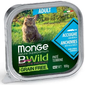 Monge Bwild Cat Wet Food - Adult - Anchovies with vegetables - Grain-free