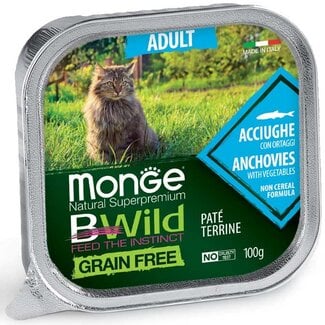 Monge Bwild Katzen-Nassfutter - Erwachsen - Sardellen mit Gemüse - getreidefrei