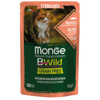Monge Bwild Cat Wet Food - Sterilised - Salmon with Shrimps and Vegetables - Grain-Free