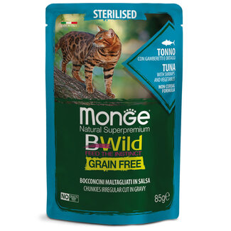 Monge Bwild Cat Wet Food - Sterilised - Tuna with Shrimps and Vegetables - Grain-Free