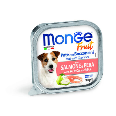 Hundefutter - Pastete mit Stücken von frischem Lachs und Birne