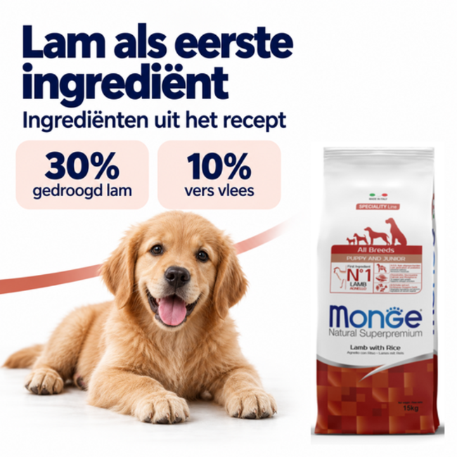 Croquettes pour chiens - Monoprotéine Chiot & Junior Agneau avec Riz - 15 kg