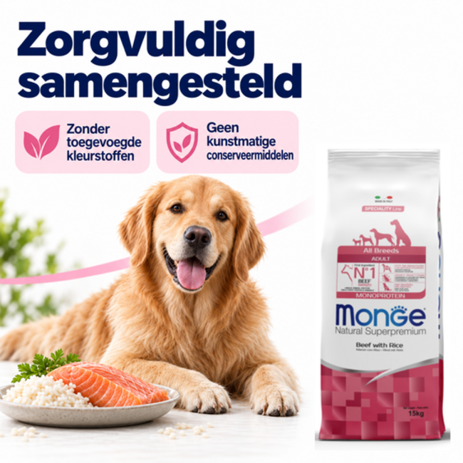 Hundefutter - Monoprotein Adult Rind mit Reis - 15 kg