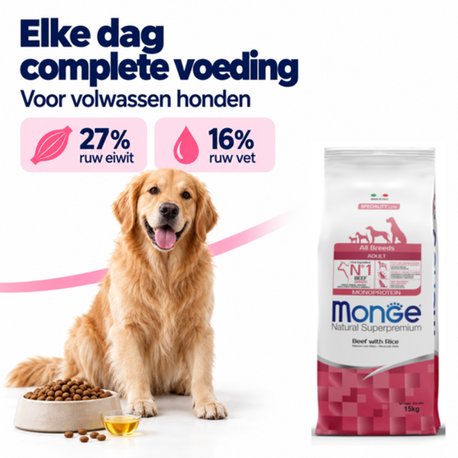 Croquettes pour chiens - Monoprotéine Adulte Bœuf avec Riz - 15 kg