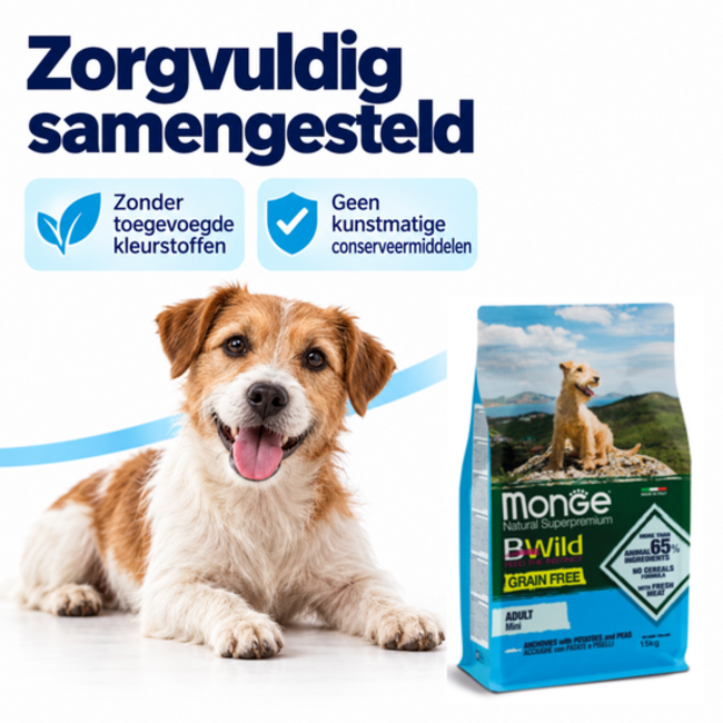 Croquettes pour chiens - Sans céréales Mini Adulte Anchois avec Pommes de terre et Petits pois - 15 kg