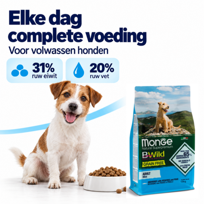 Croquettes pour chiens - Sans céréales Mini Adulte Anchois avec Pommes de terre et Petits pois - 15 kg