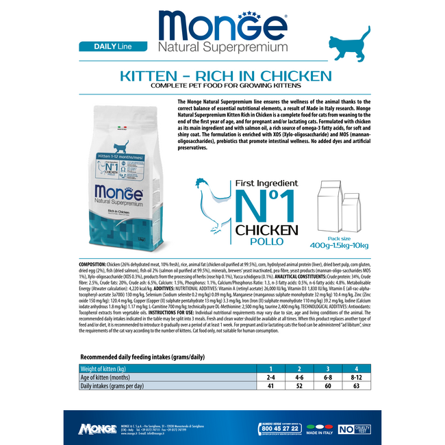 Croquettes pour chats - Chaton - Riche en poulet - 10 kg