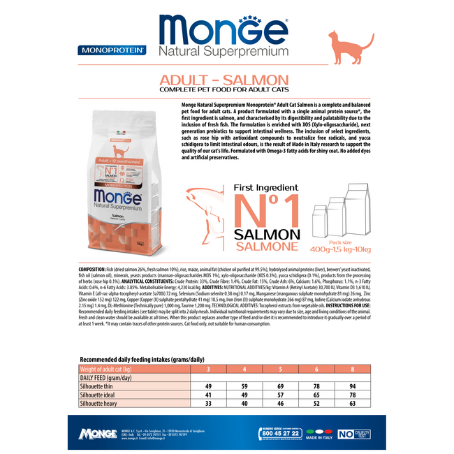Cat Kibble - Adult - Monoprotein Salmon - 10 kg