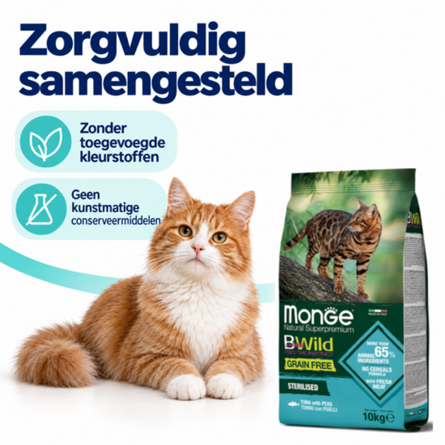 Pienso para gatos - Adulto esterilizado - con atún y guisantes - sin cereales - 10 kg