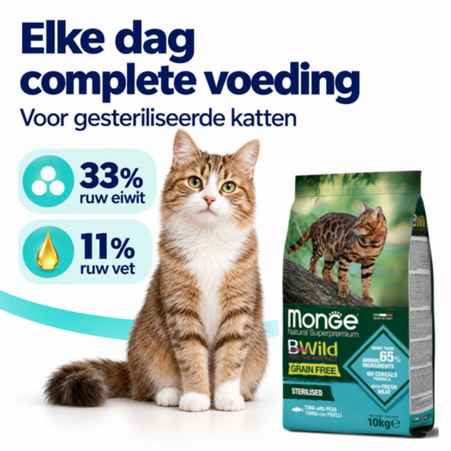 Croquettes pour chats - Adultes stérilisés - au thon et aux petits pois - sans céréales - 10 kg