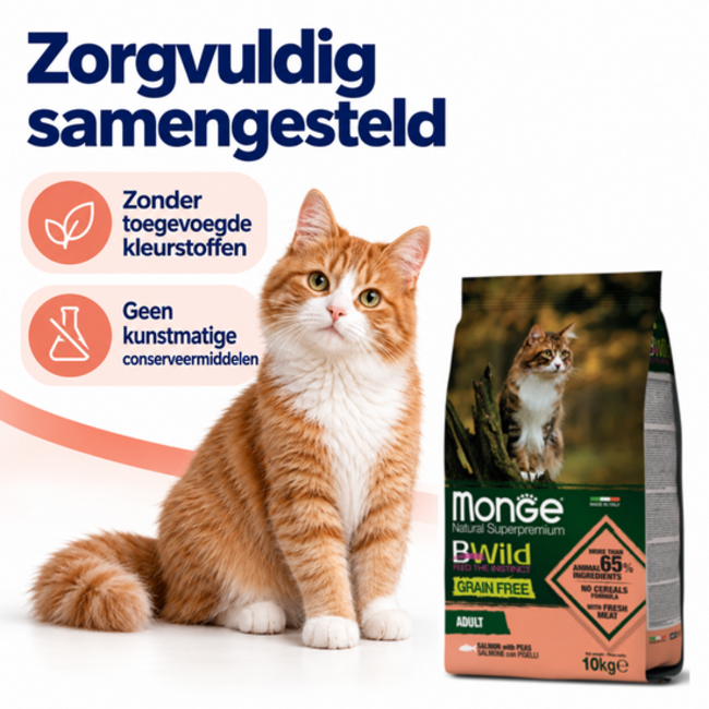 Croquettes pour chats - Adulte - au saumon et aux pois - sans céréales - 10 kg