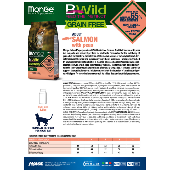 Croquettes pour chats - Adulte - au saumon et aux pois - sans céréales - 10 kg