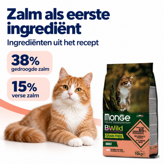Croquettes pour chats - Adulte - au saumon et aux pois - sans céréales - 10 kg
