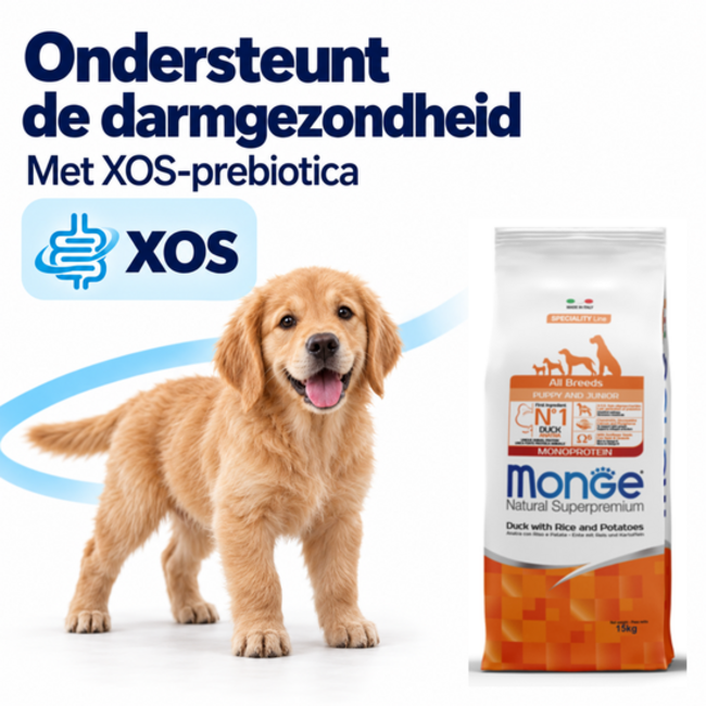 Hondenbrokken - Monoproteïne Puppy & Junior Eend met Rijst en Aardappelen - 15 kg