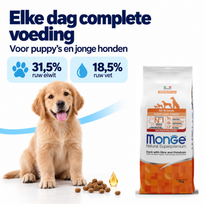 Pienso para perros - Monoproteína Cachorro & Junior Pato con Arroz y Patatas - 15 kg