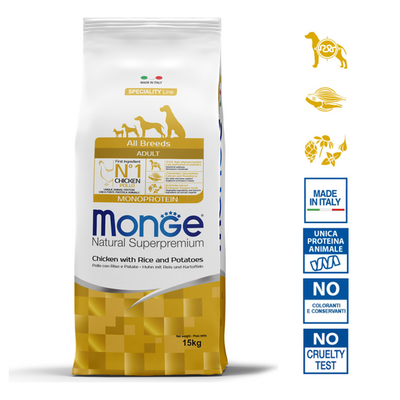 Hondenbrokken - Monoproteïne Adult Kip met Rijst en Aardappelen - 15 kg