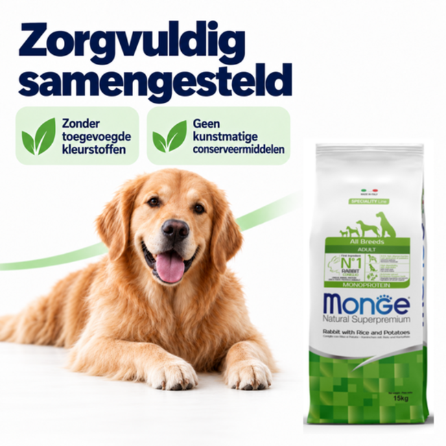Croquettes pour chiens - Monoprotéine Adulte Lapin avec Riz et Pommes de terre - 15 kg