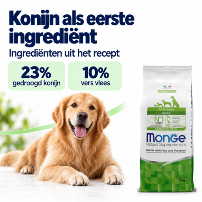 Croquettes pour chiens - Monoprotéine Adulte Lapin avec Riz et Pommes de terre - 15 kg