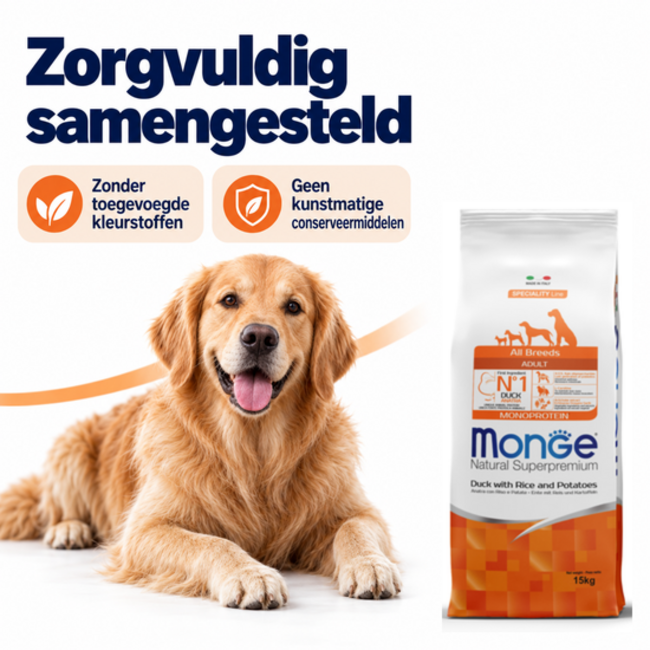 Pienso para perros - Monoproteína Adulto Pato con Arroz y Patatas - 15 kg