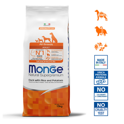 Hondenbrokken - Monoproteïne Adult Eend met Rijst en Aardappelen - 15 kg