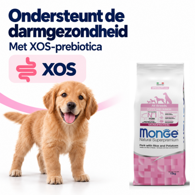 Hondenbrokken - Monoproteïne Puppy & Junior Varkensvlees met Rijst en Aardappelen  - 15 kg