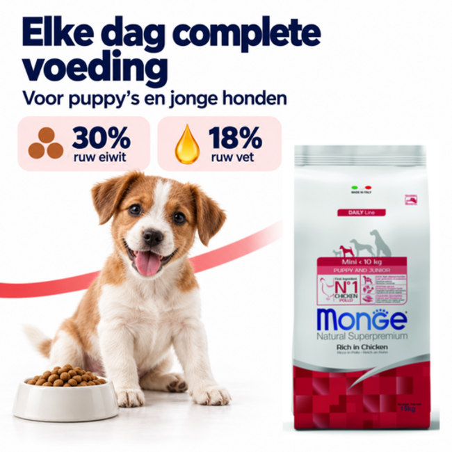 Croquettes pour chiens – Mini Chiot & Junior Riches en Poulet - 15 kg