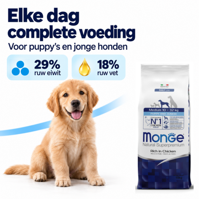Hondenbrokken - Medium Puppy & Junior Rijk aan Kip - 15 kg