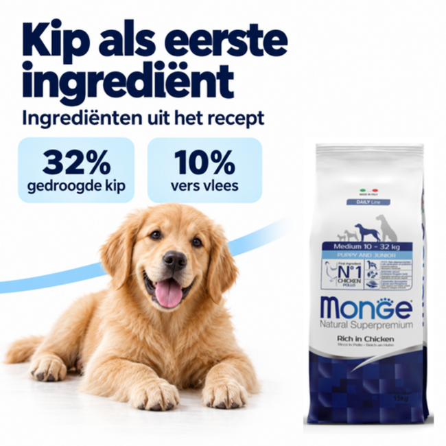 Hondenbrokken - Medium Puppy & Junior Rijk aan Kip - 15 kg