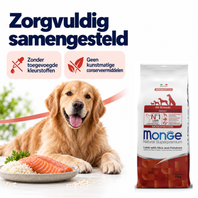 Hondenbrokken - Monoproteïne Adult Lamsvlees met Rijst en Aardappelen - 15 kg