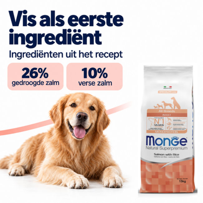 Pienso para perros - Monoproteína para adultos: salmón con arroz - 15 kg