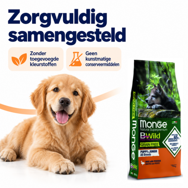 Pienso para perros - Sin cereales Cachorros y Jóvenes Pato con Patatas - 15 kg