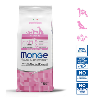 Hondenbrokken - Monoproteïne Adult Varken met Rijst en Aardappelen - 15 kg