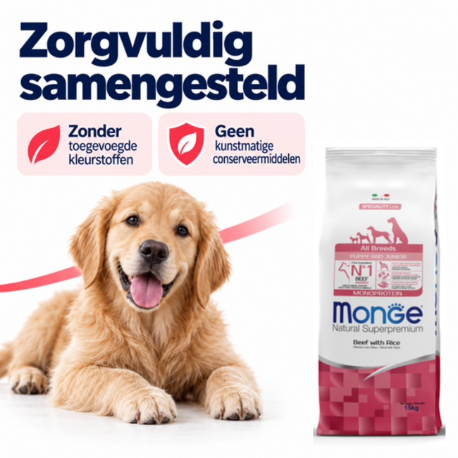 Hondenbrokken - Monoproteïne Puppy & Junior Rundvlees met Rijst - 15 kg