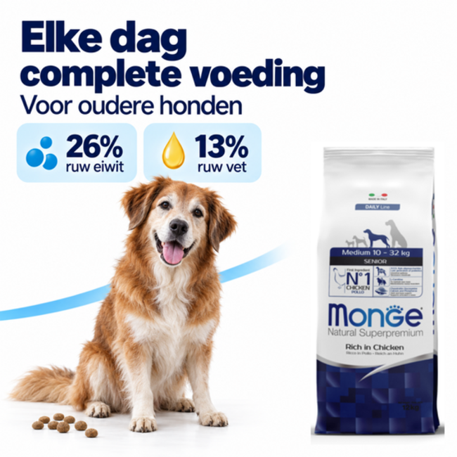 Hondenbrokken - Medium Senior Rijk aan Kip - 12 kg