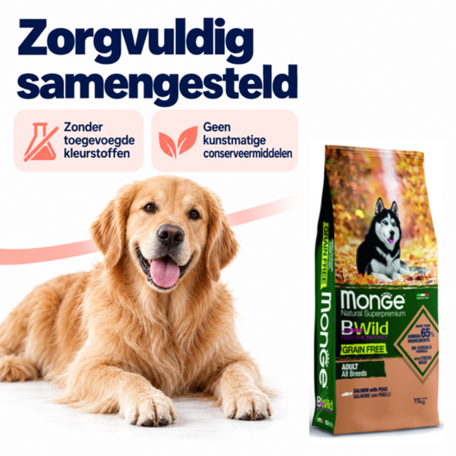 Croquettes pour chiens - Adulte Sans Céréales Saumon avec Pommes de terre et Petits pois - 15 kg