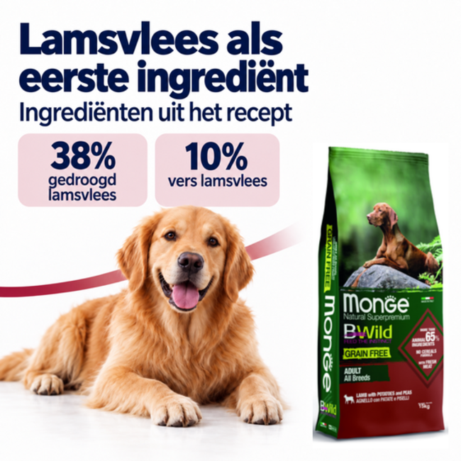Croquettes pour chiens - Agneau Adulte Sans Céréales avec Pommes de terre et Petits pois - 15 kg