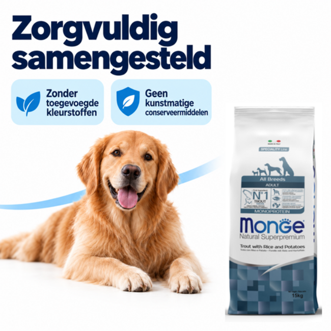 Hondenbrokken - Monoproteïne Adult Forel met Rijst en Aardappelen - 15 kg