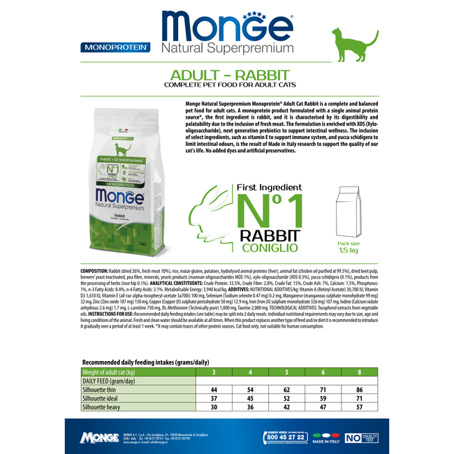 Cat Food - Adult - Monoprotein Rabbit - 10 kg
