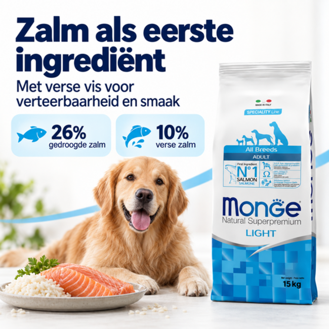 Croquettes - Monoprotéine Adulte Light Saumon avec Riz - 15 kg