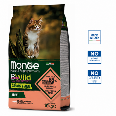Croquettes pour chats - Adulte - au saumon et aux pois - sans céréales - 10 kg