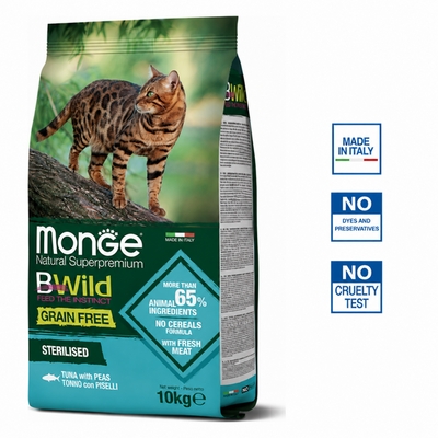 Croquettes pour chats - Adultes stérilisés - au thon et aux petits pois - sans céréales - 10 kg