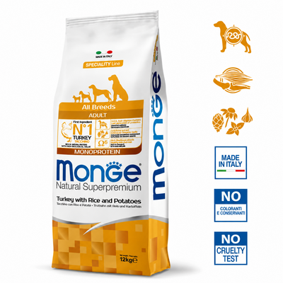Hondenbrokken - Monoproteïne Adult Kalkoen met Rijst en Aardappelen - 12 kg