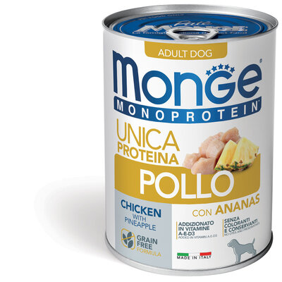 Aliment pour chiens - Pâtée Monoprotéine 100% Poulet à l'Ananas - 400g