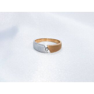 PinarGold *14 karaat bicolor ring met briljant. rosé goud gesatineerd en wit goud.